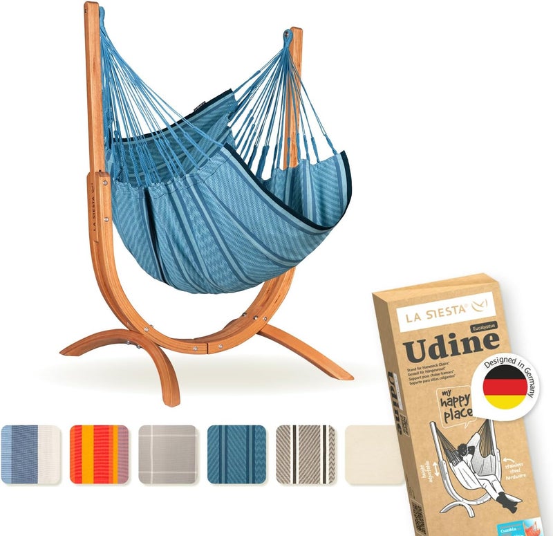 LA SIESTA Udine Organic Outdoor Hammock Chair and Stand (W 115 cm) (Blue Zebra) - Image 1